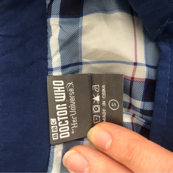 Dr. Who Blue Tardis Trench Coat Jacket Sz S Official BBC- Cute Print Lining RARE - Picture 4 of 12